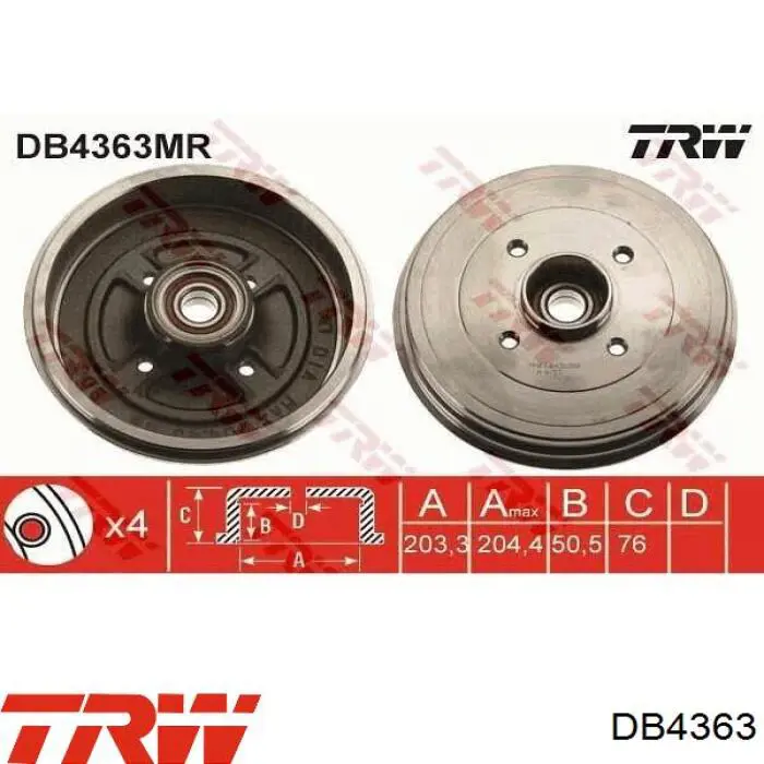 Tambor de freno trasero DB4363 TRW