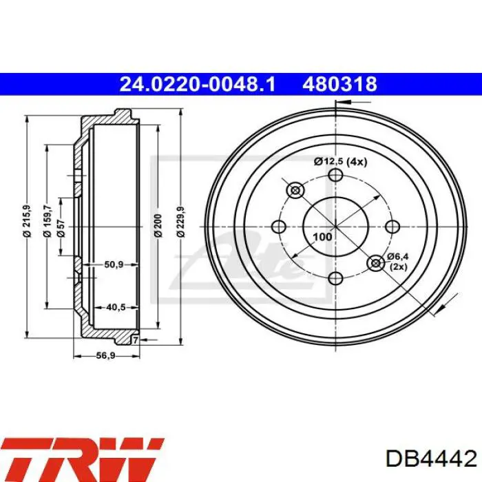 Tambor de freno trasero DB4442 TRW