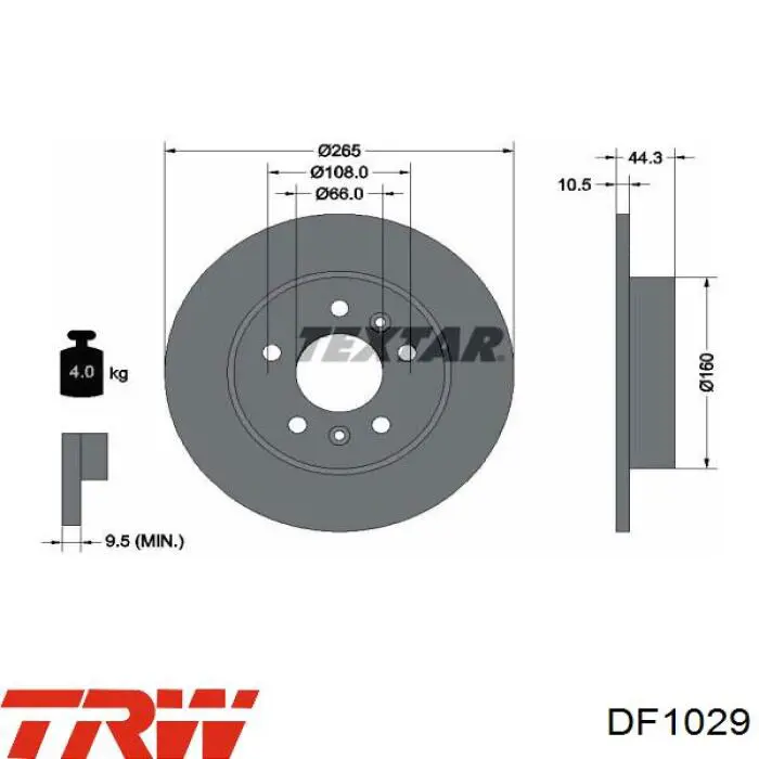 Disco de freno trasero DF1029 TRW