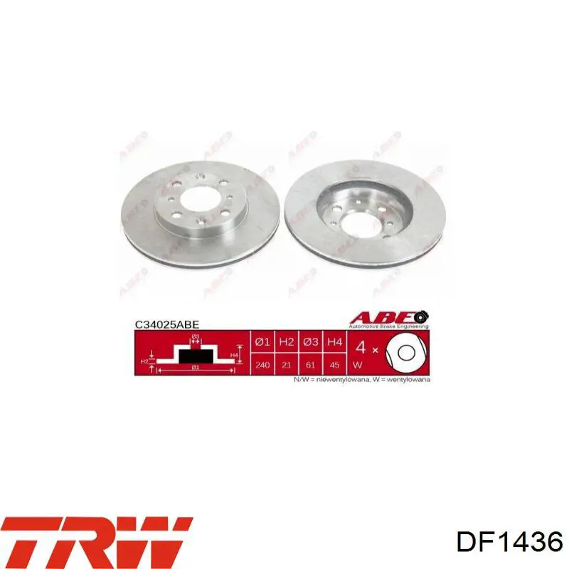 Disco de freno DF1436 TRW