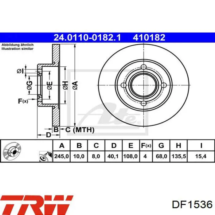 Comprar DF1536 TRW Disco de freno trasero