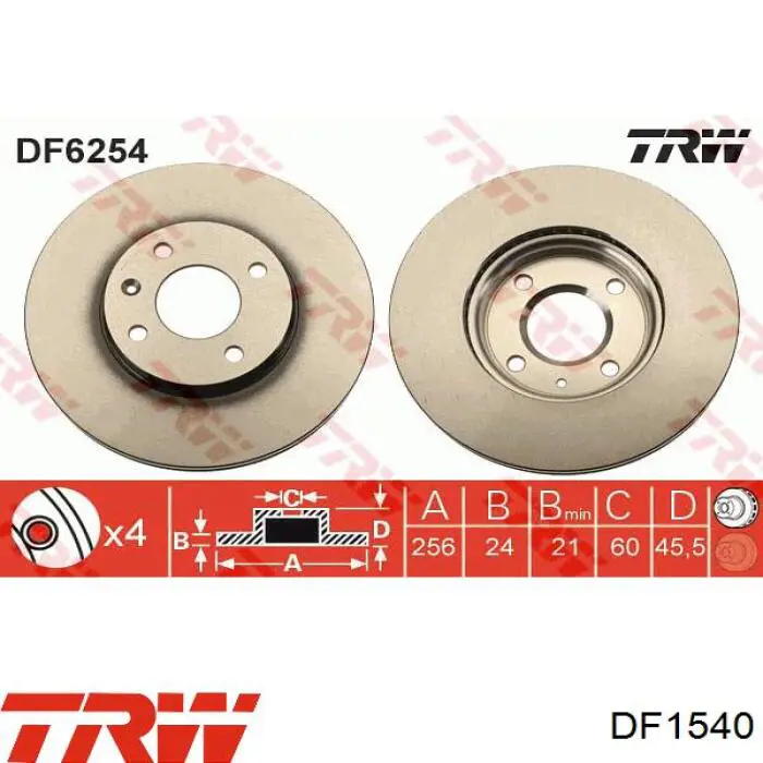 DF1540 TRW disco de freno trasero