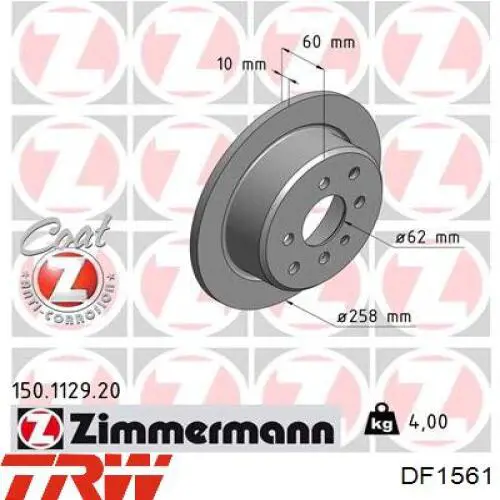 Comprar DF1561 TRW Disco de freno trasero