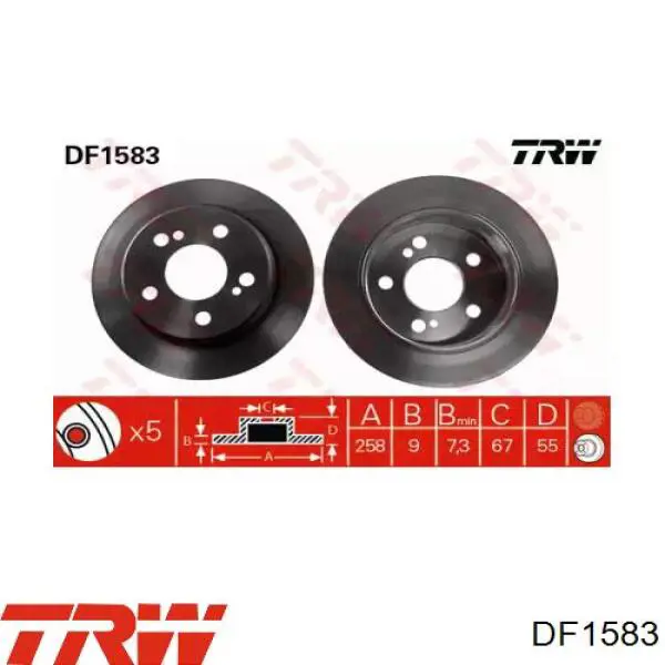 DF1583 TRW disco de freno trasero