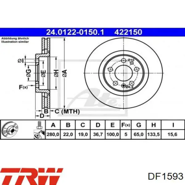 Disco de freno DF1593 TRW