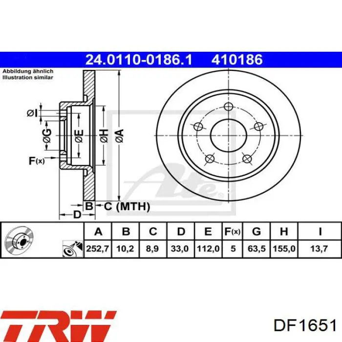 Comprar DF1651 TRW Disco de freno trasero