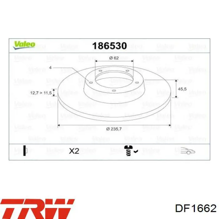 Disco de freno DF1662 TRW