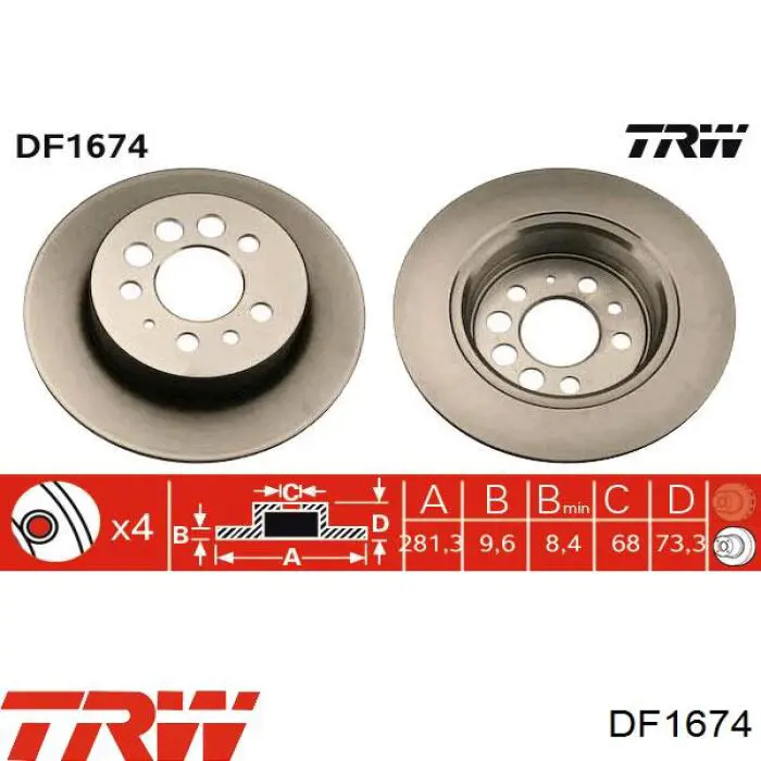 DF1674 TRW disco de freno trasero
