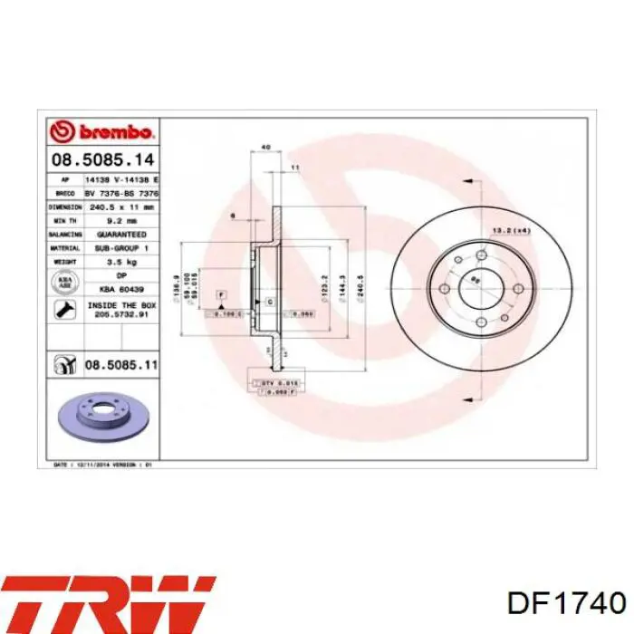 Disco de freno trasero Alfa Romeo 146 930
