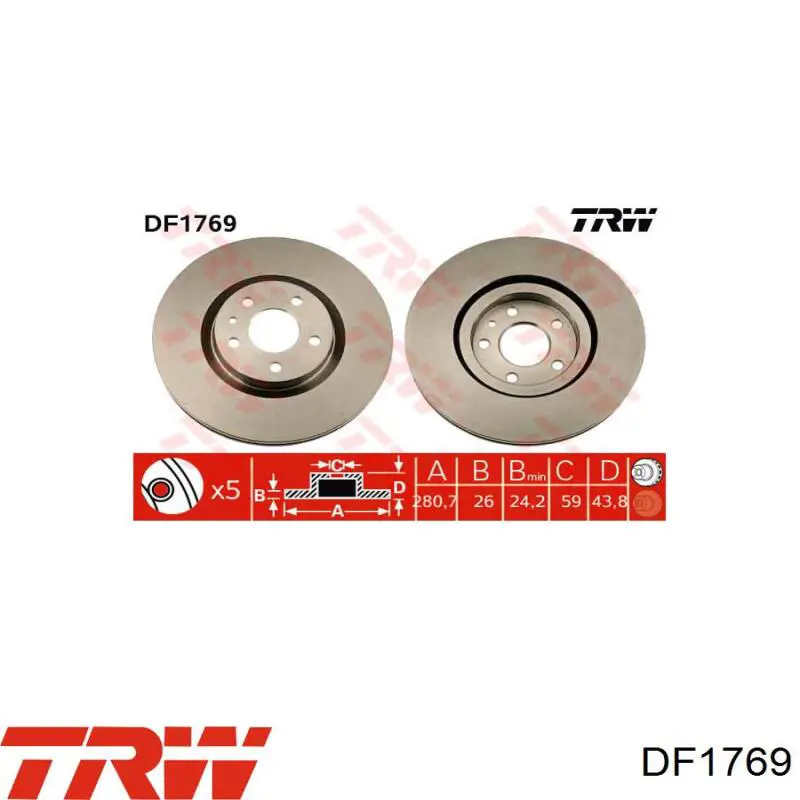 DF1769 TRW disco de freno delantero