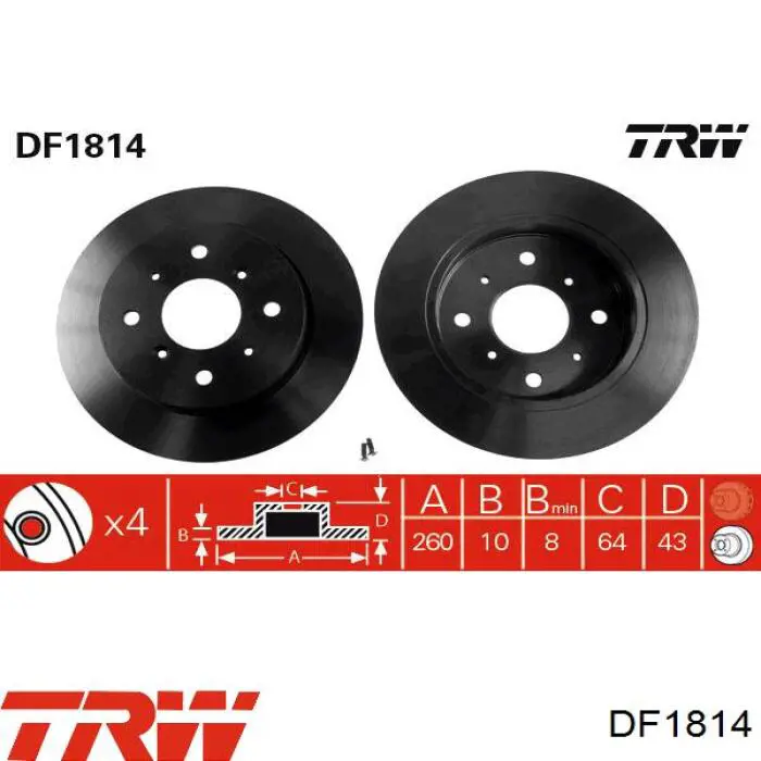 DF1814 TRW disco de freno trasero
