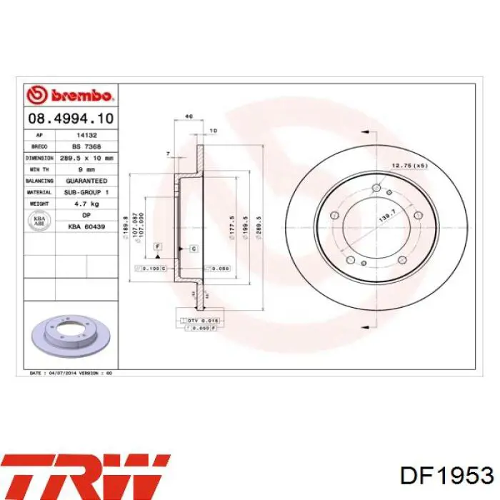 Comprar DF1953 TRW Freno de disco delantero
