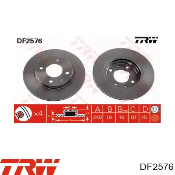 DF2576 TRW disco de freno delantero