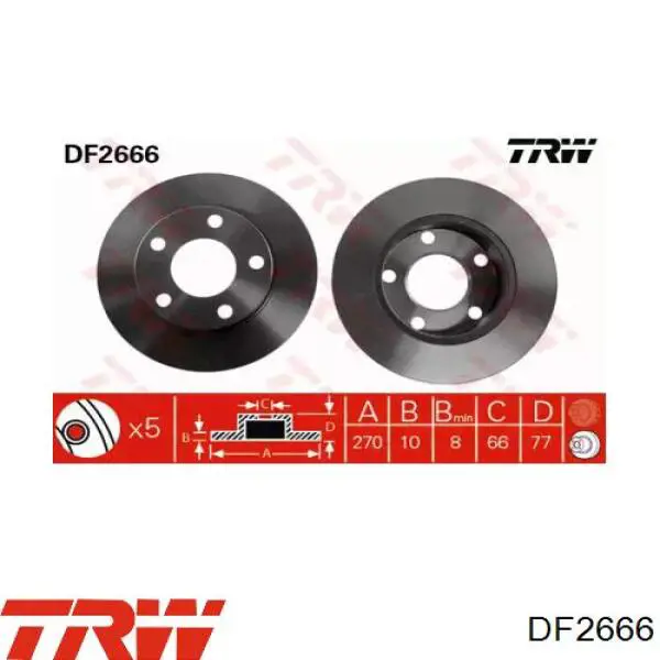 DF2666 TRW disco de freno trasero