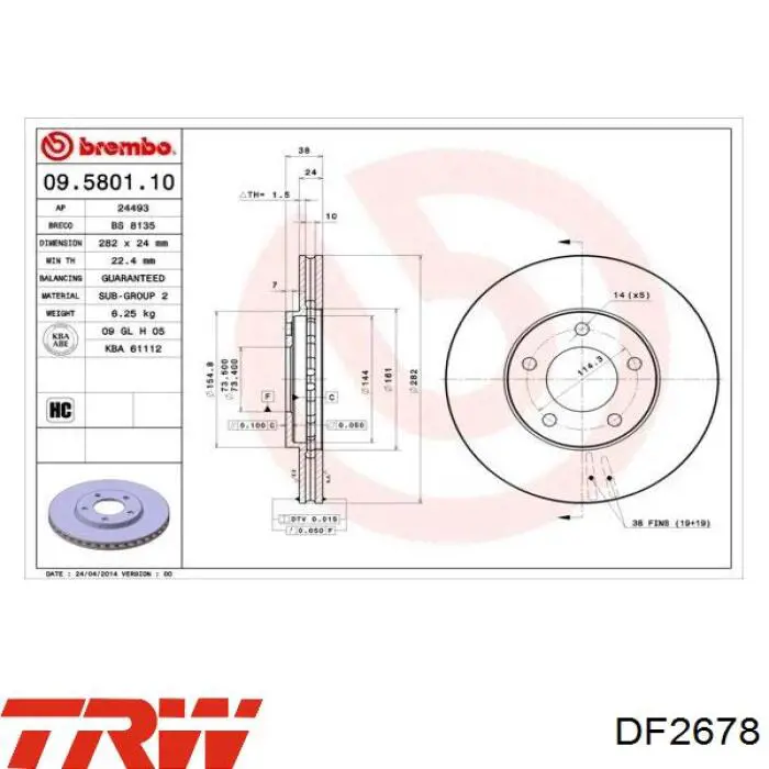 Comprar DF2678 TRW Freno de disco delantero