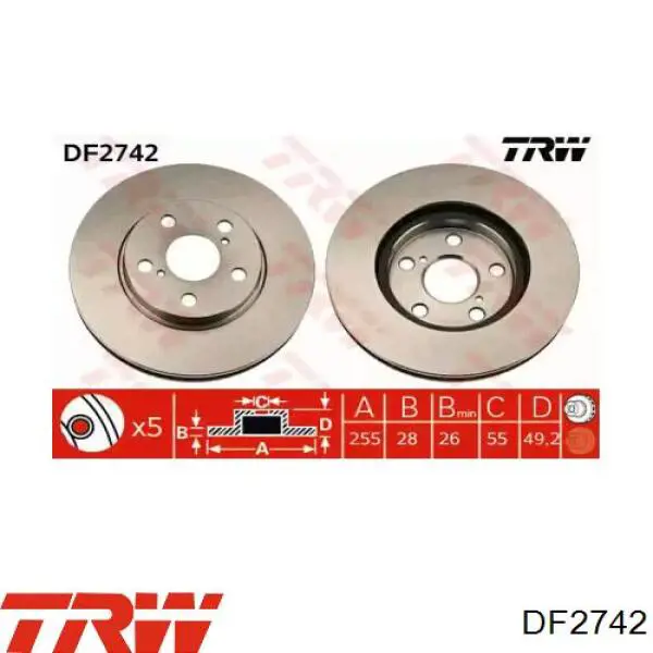 Disco de freno DF2742 TRW