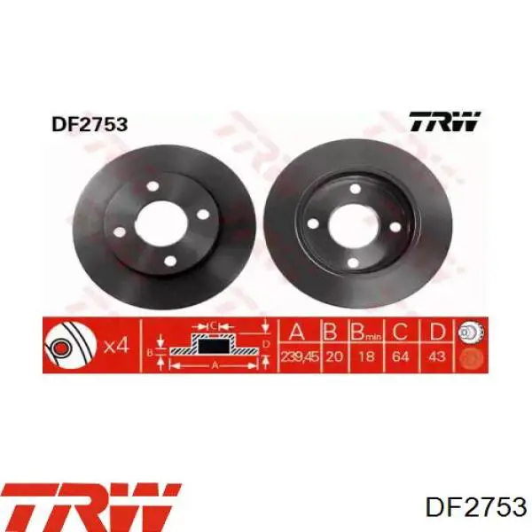 Disco de freno DF2753 TRW