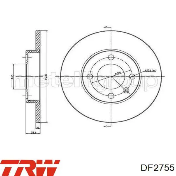 Disco de freno delantero TRW DF2755