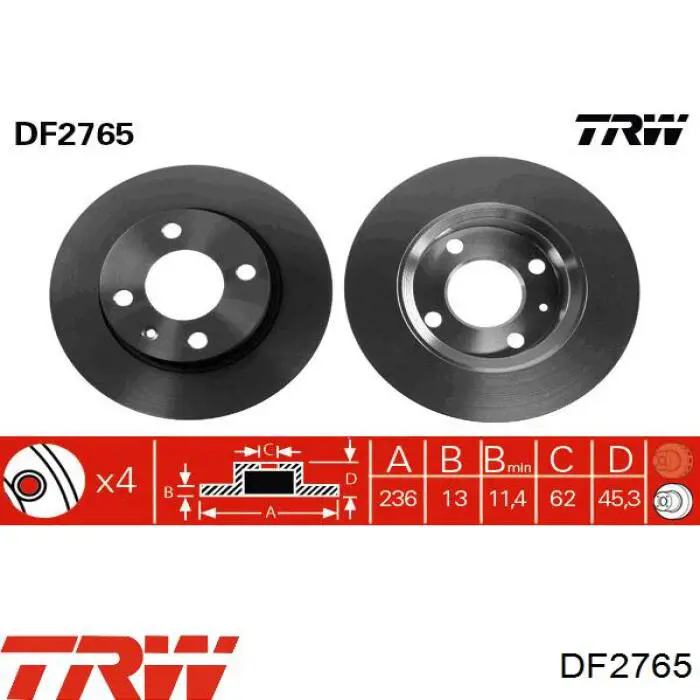 DF2765 TRW disco de freno delantero