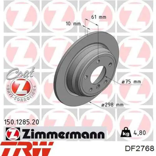 Comprar DF2768 TRW Disco de freno trasero