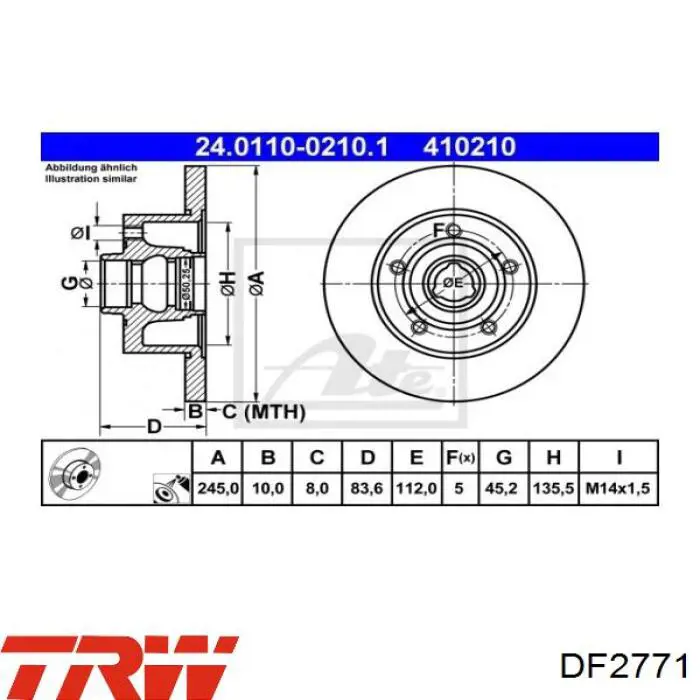Comprar DF2771 TRW Disco de freno trasero