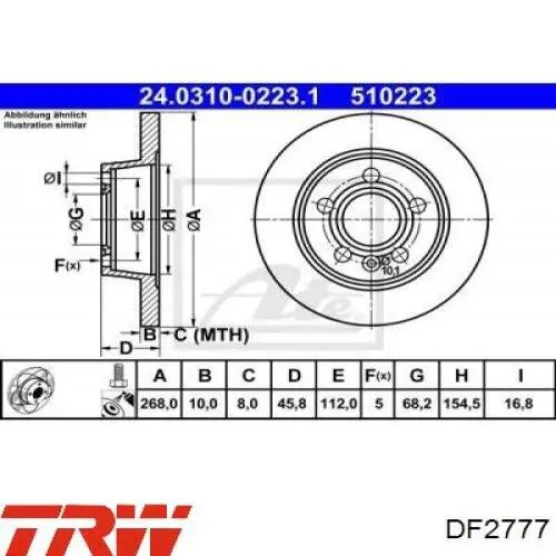 Comprar DF2777 TRW Disco de freno trasero