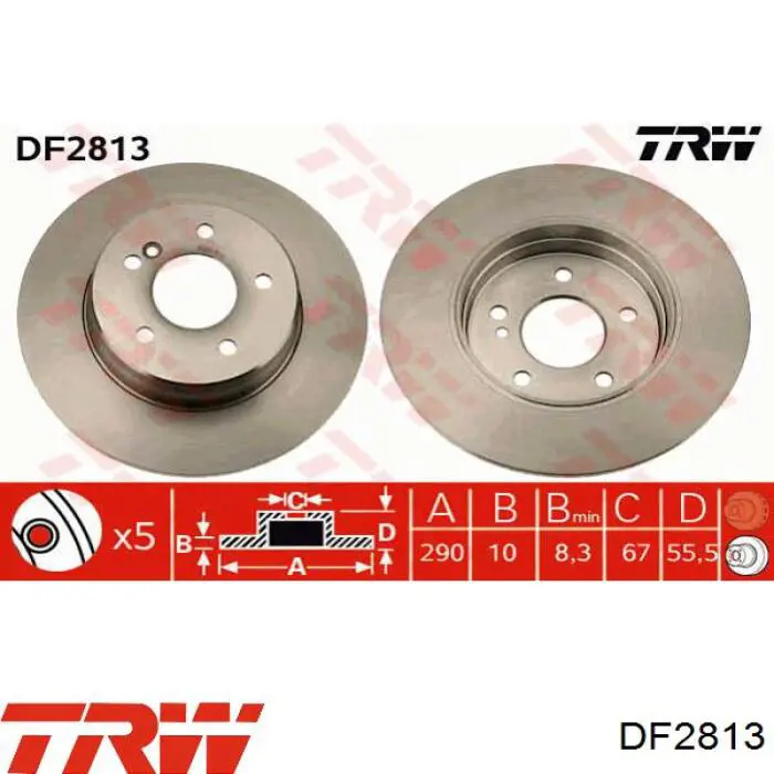 DF2813 TRW disco de freno trasero