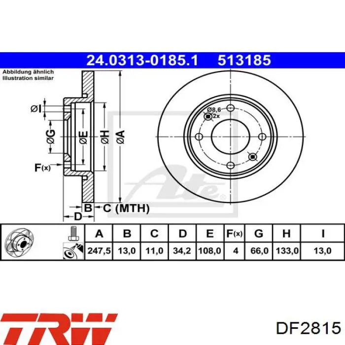 Disco de freno DF2815 TRW