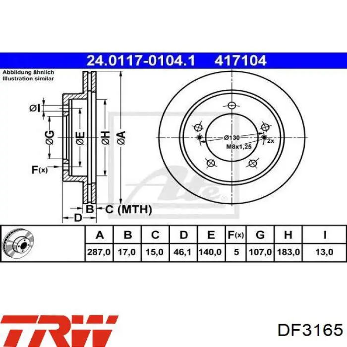 Disco de freno DF3165 TRW