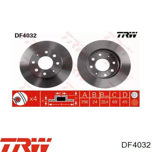 Disco de freno delantero DF4032 TRW