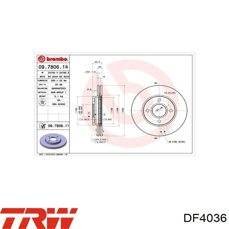 Frenos delanteros TRW DF4036 precio, desde 26,05 EUR