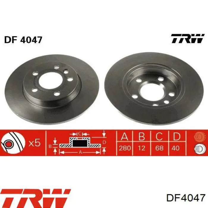DF4047 TRW disco de freno trasero