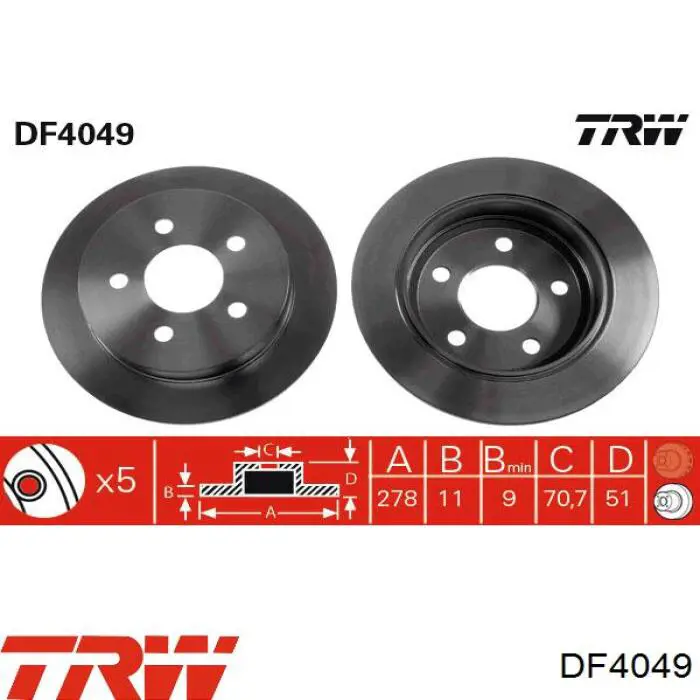 DF4049 TRW disco de freno trasero