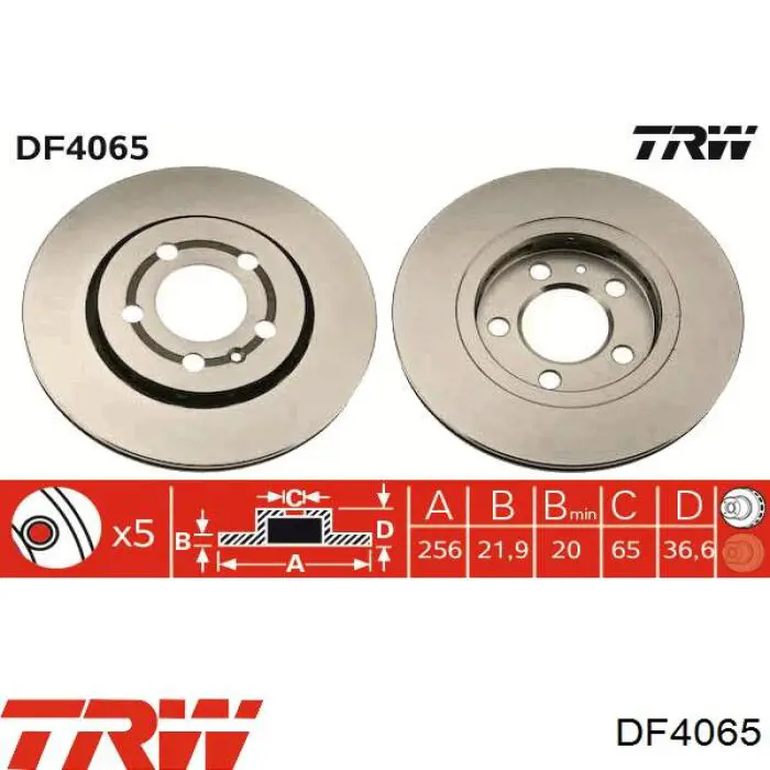 Disco de freno trasero DF4065 TRW