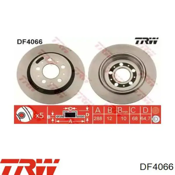 Disco de freno trasero DF4066 TRW