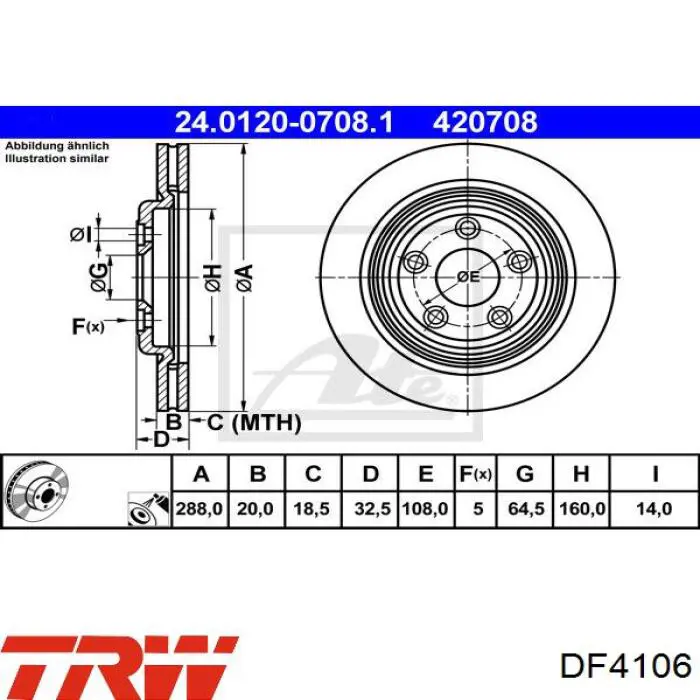 Disco de freno trasero DF4106 TRW