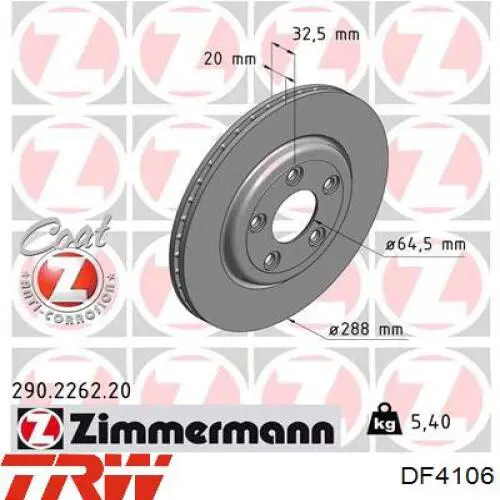 Comprar DF4106 TRW Disco de freno trasero