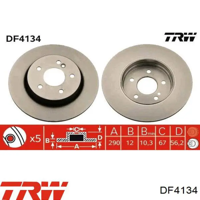 DF4134 TRW disco de freno trasero