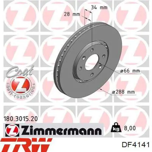 Disco de freno DF4141 TRW