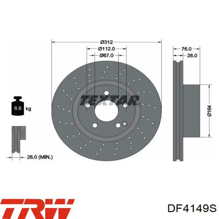 Disco de freno delantero TRW DF4149S