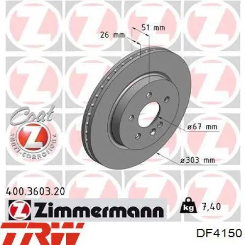 Disco de freno DF4150 TRW