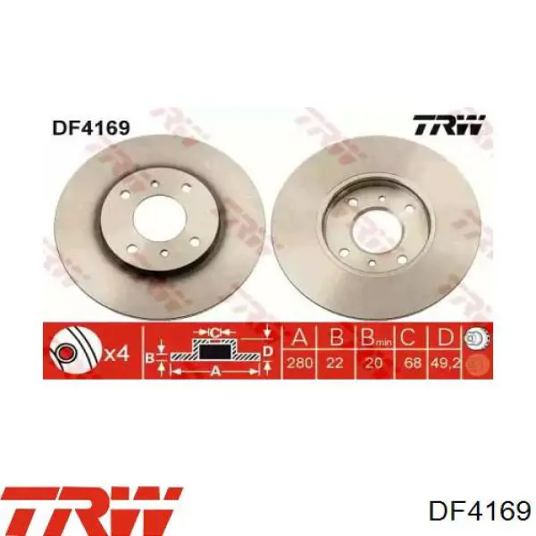 Disco de freno DF4169 TRW