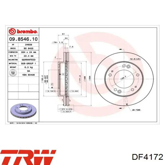 Disco de freno DF4172 TRW