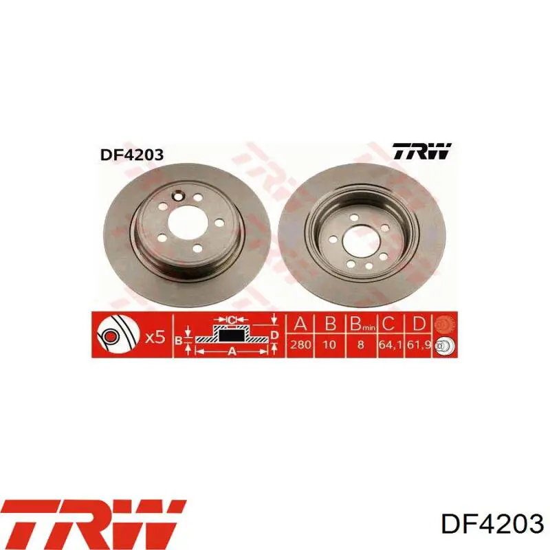 DF4203 TRW disco de freno trasero