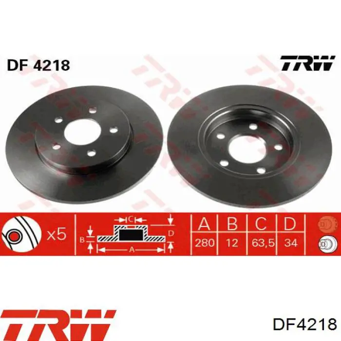 DF4218 TRW disco de freno trasero