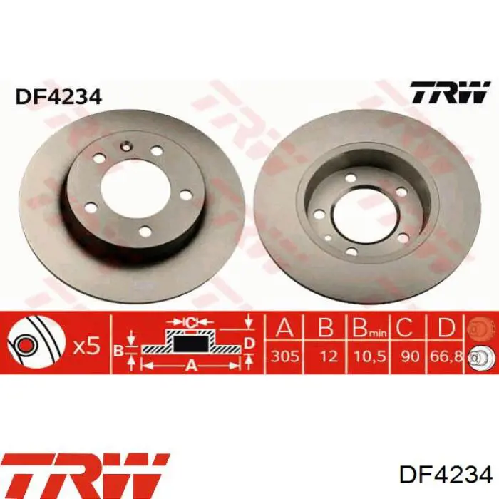 DF4234 TRW disco de freno trasero