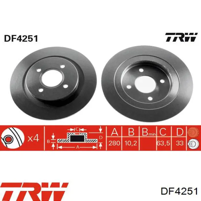 DF4251 TRW disco de freno trasero