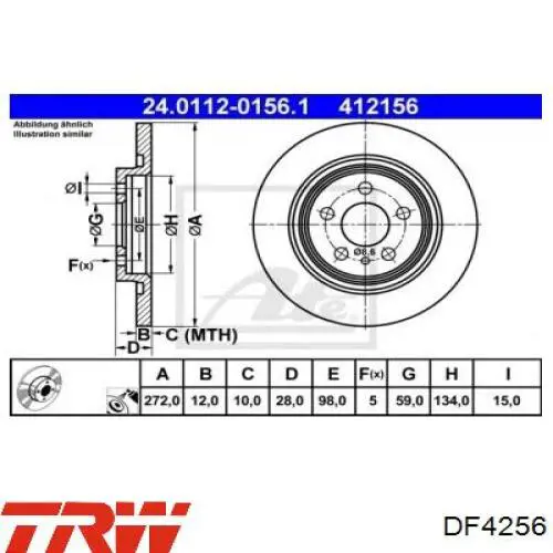 Disco de freno trasero DF4256 TRW