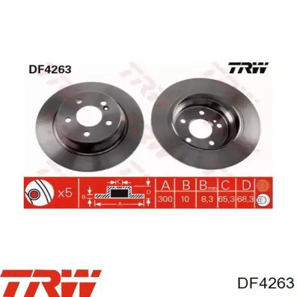 Disco de freno trasero DF4263 TRW