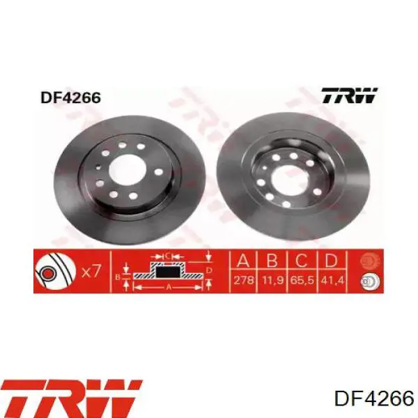 Disco de freno trasero DF4266 TRW